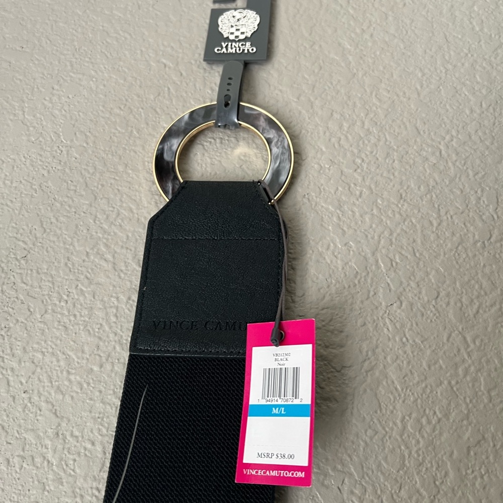Vince Camuto Black Belt with Gold and Gray Ring